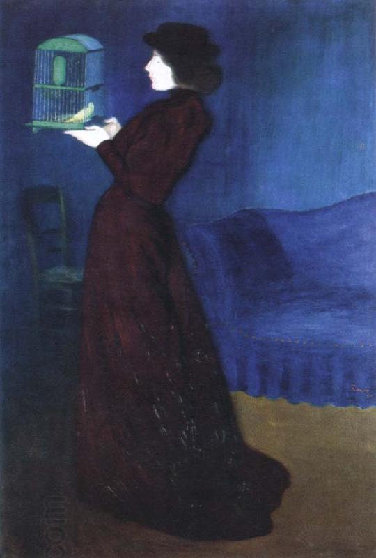 Jozsef Rippl-Ronai woman with a birdcage China oil painting art